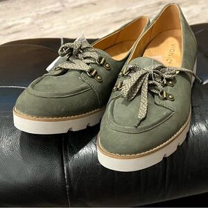 Vionic Womens Teagan Oxford Loafer Flat Shoes Green Leather Lace Up 8.5 M